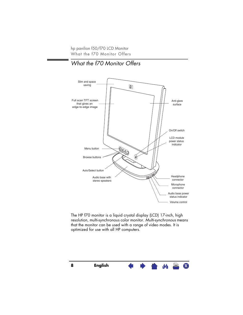 What the f70 monitor offers | HP Pavilion f70 17 inch Flat Panel Monitor User Manual | Page 8 / 50