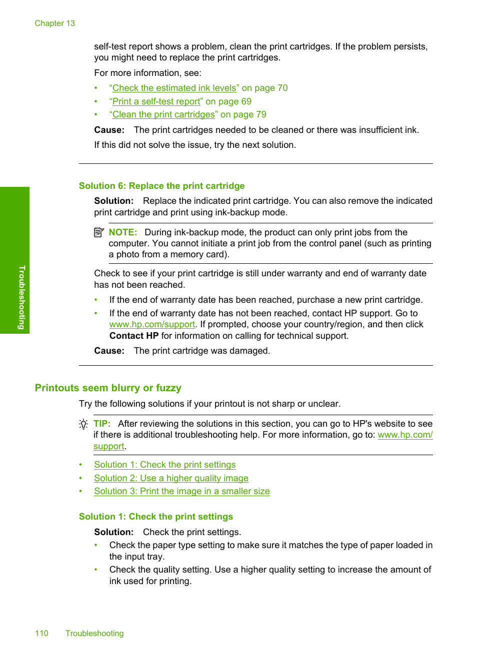 Printouts seem blurry or fuzzy, Solution 6: replace the print cartridge | HP Photosmart C4435 All-in-One Printer User Manual | Page 113 / 243