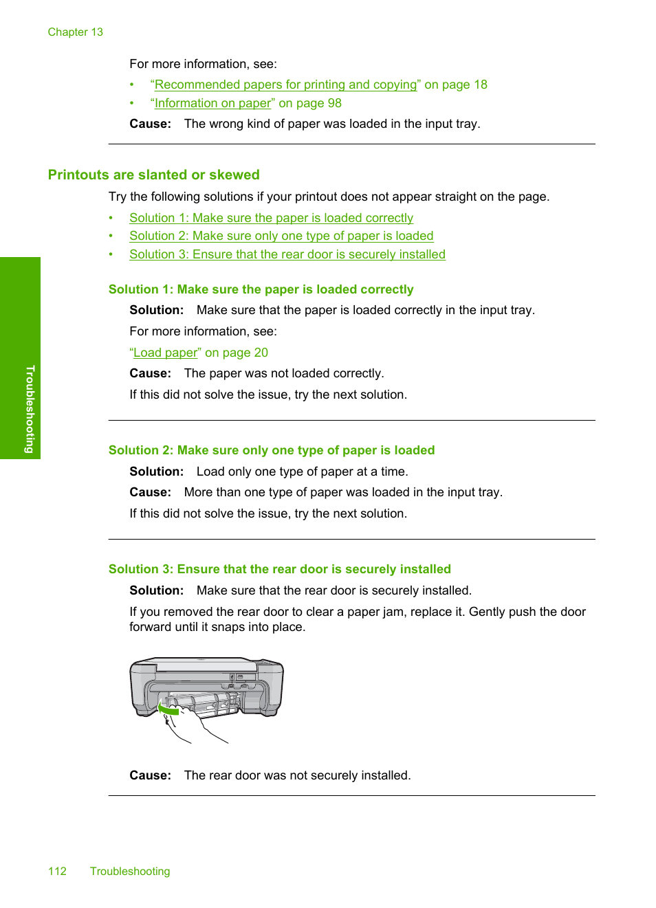 Printouts are slanted or skewed | HP Photosmart C4435 All-in-One Printer User Manual | Page 115 / 243
