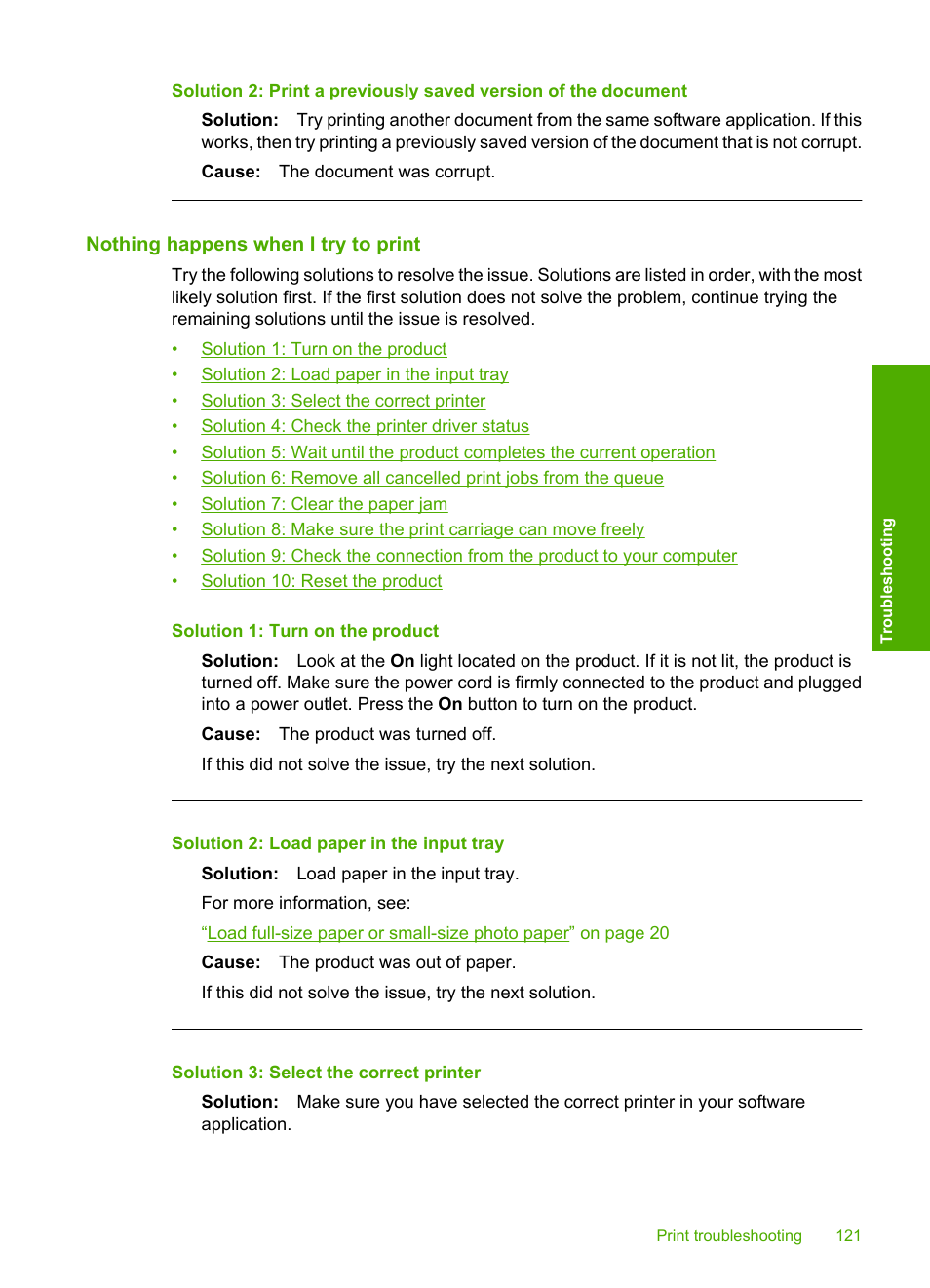 Nothing happens when i try to print | HP Photosmart C4435 All-in-One Printer User Manual | Page 124 / 243