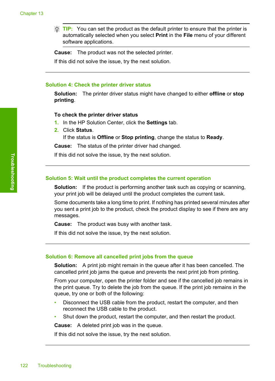 Solution 4: check the printer driver status | HP Photosmart C4435 All-in-One Printer User Manual | Page 125 / 243