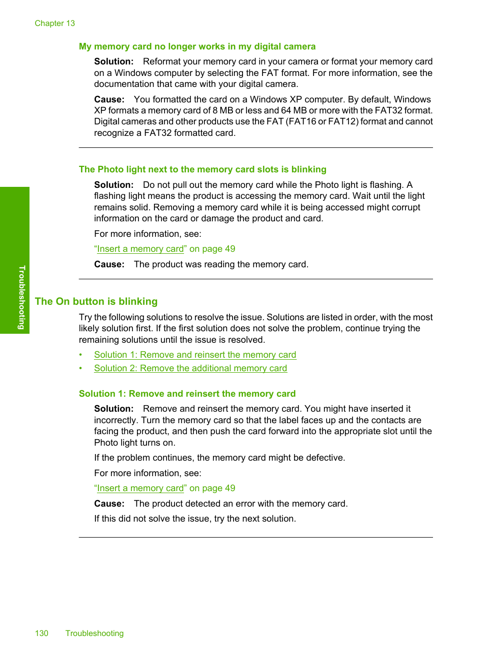The on button is blinking | HP Photosmart C4435 All-in-One Printer User Manual | Page 133 / 243