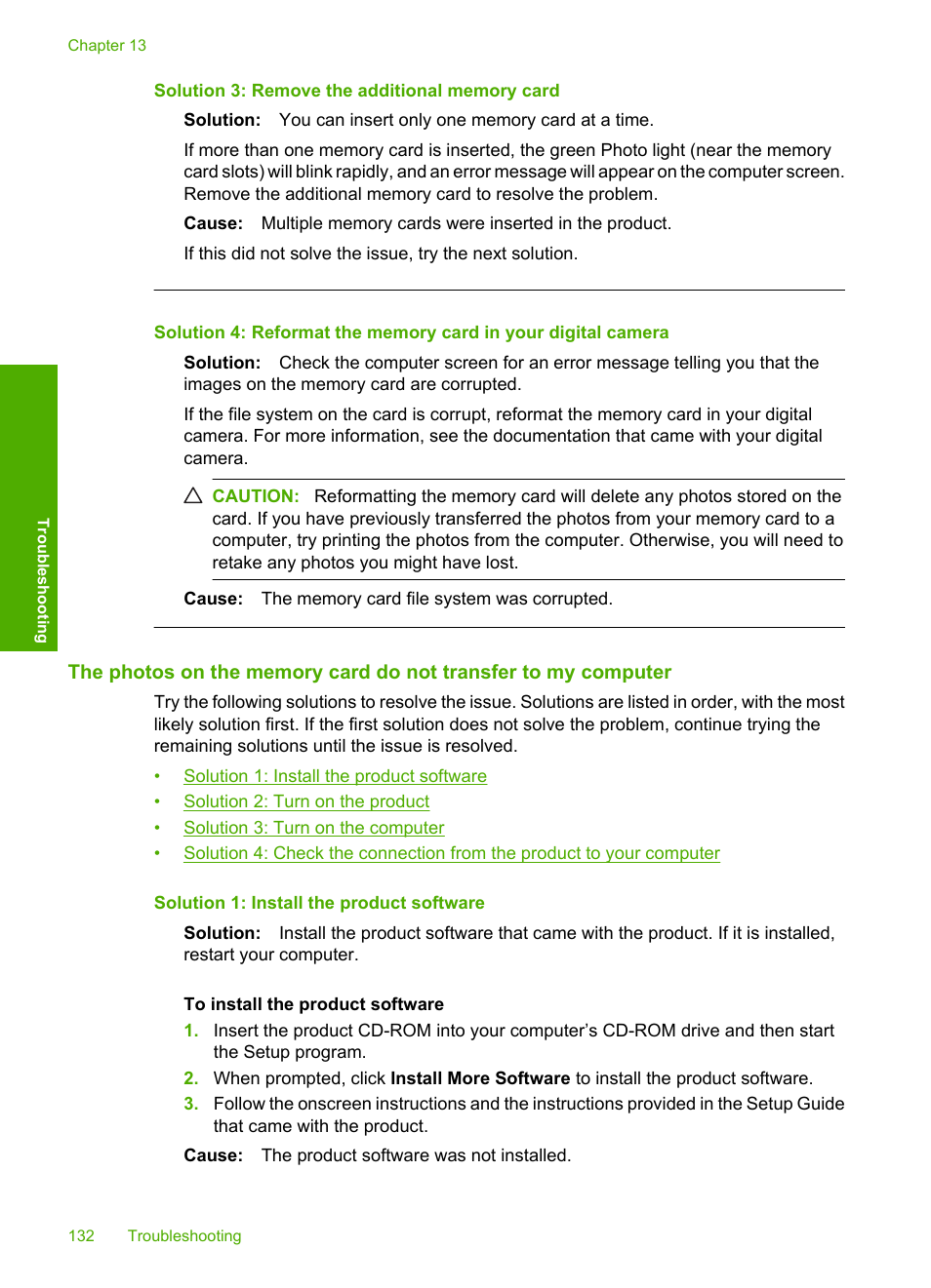 Solution 3: remove the additional memory card | HP Photosmart C4435 All-in-One Printer User Manual | Page 135 / 243