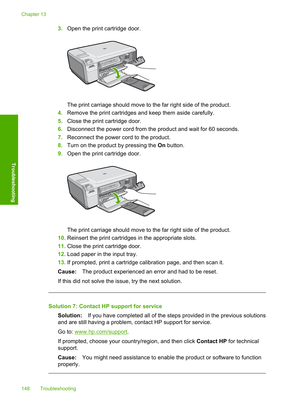 Solution 7: contact hp support for service | HP Photosmart C4435 All-in-One Printer User Manual | Page 151 / 243