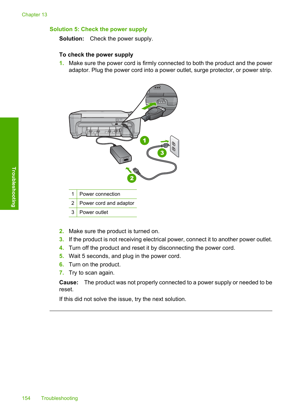 Solution 5: check the power supply | HP Photosmart C4435 All-in-One Printer User Manual | Page 157 / 243