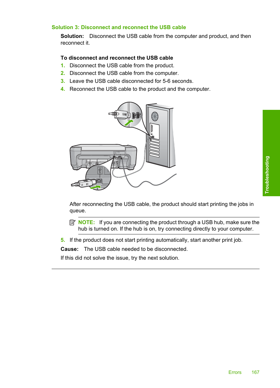 Solution 3: disconnect and reconnect the usb cable | HP Photosmart C4435 All-in-One Printer User Manual | Page 170 / 243
