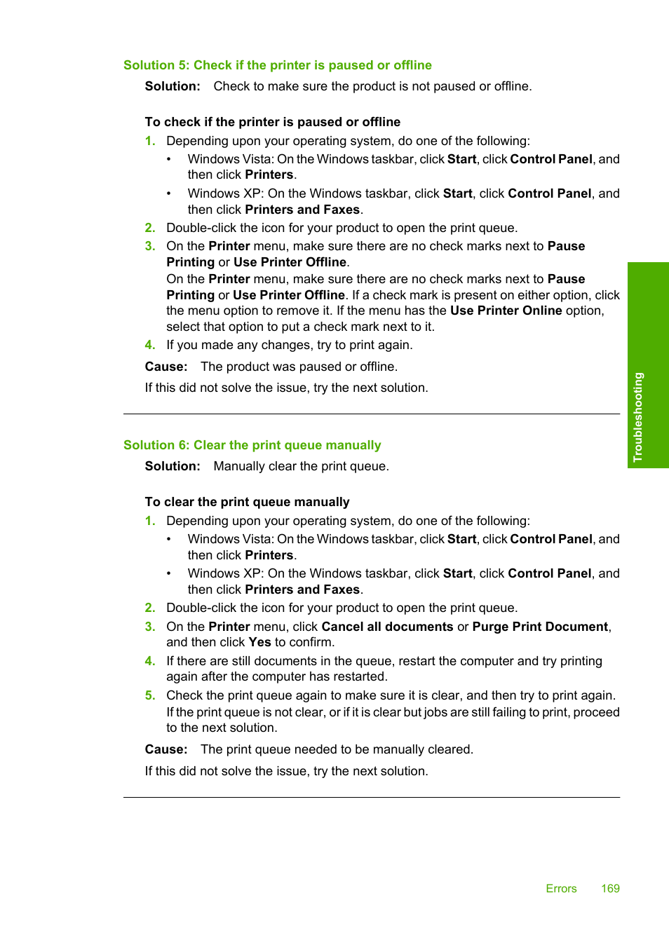 Solution 6: clear the print queue manually | HP Photosmart C4435 All-in-One Printer User Manual | Page 172 / 243