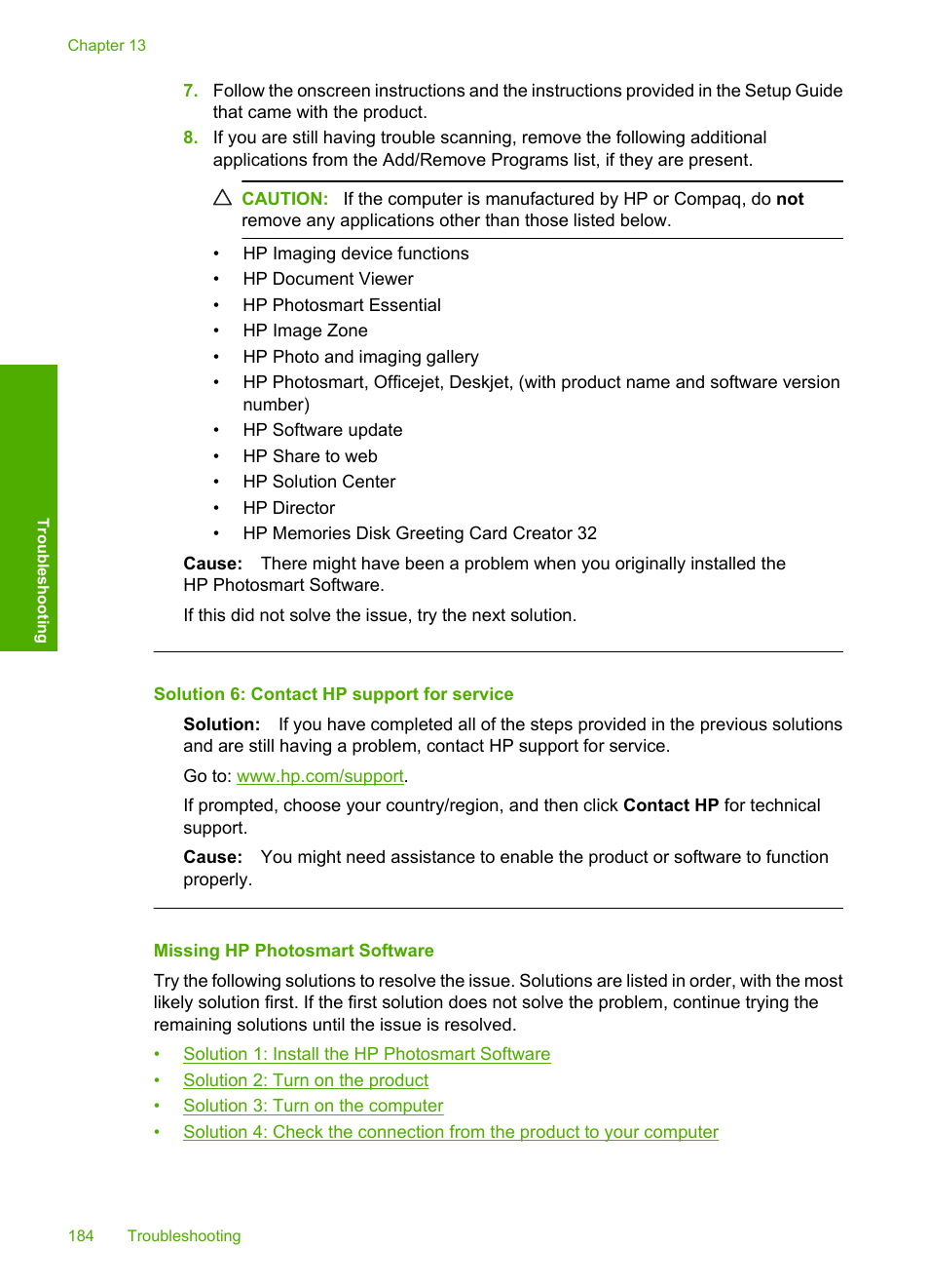 Missing hp photosmart software | HP Photosmart C4435 All-in-One Printer User Manual | Page 187 / 243