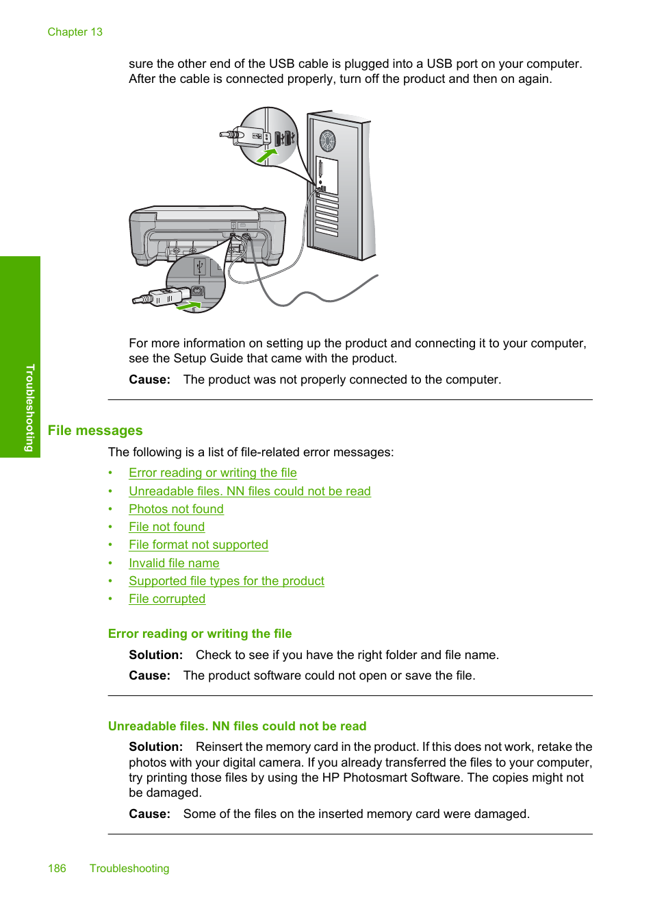 File messages | HP Photosmart C4435 All-in-One Printer User Manual | Page 189 / 243