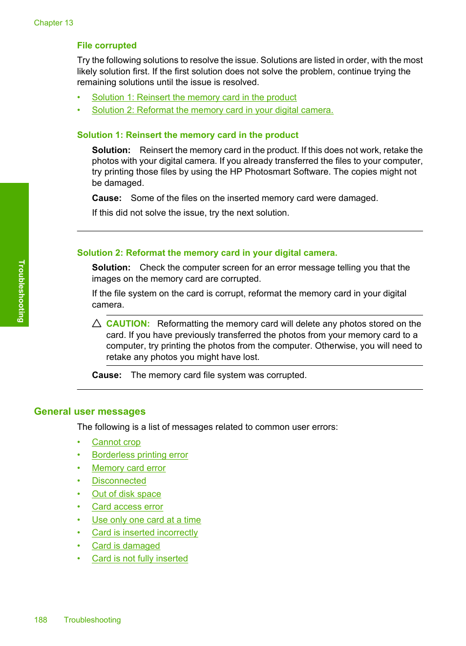 File corrupted, General user messages | HP Photosmart C4435 All-in-One Printer User Manual | Page 191 / 243