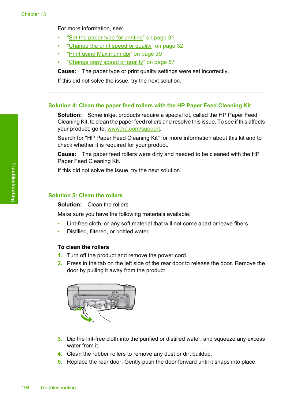 Solution 5: clean the rollers | HP Photosmart C4435 All-in-One Printer User Manual | Page 197 / 243