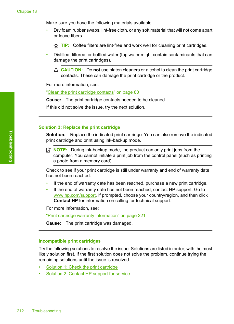 Incompatible print cartridges | HP Photosmart C4435 All-in-One Printer User Manual | Page 215 / 243