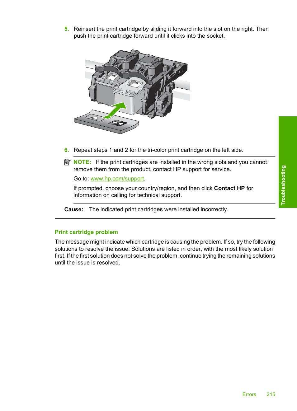 Print cartridge problem | HP Photosmart C4435 All-in-One Printer User Manual | Page 218 / 243