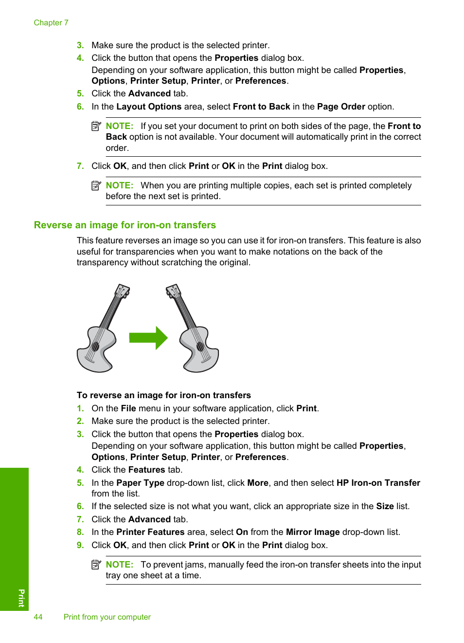 Reverse an image for iron-on transfers | HP Photosmart C4435 All-in-One Printer User Manual | Page 47 / 243