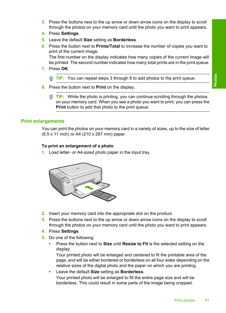 Print enlargements | HP Photosmart C4435 All-in-One Printer User Manual | Page 54 / 243