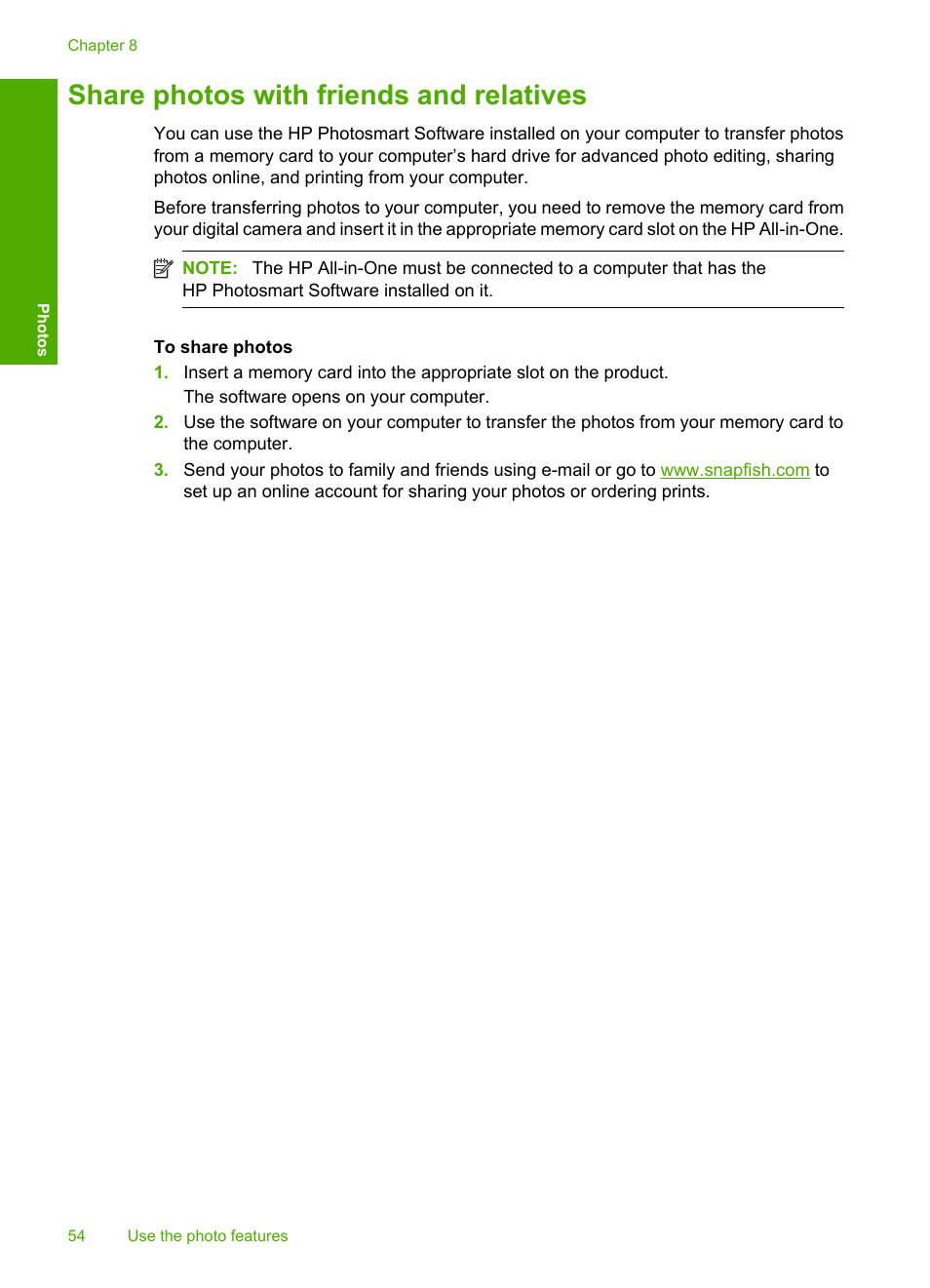 Share photos with friends and relatives | HP Photosmart C4435 All-in-One Printer User Manual | Page 57 / 243
