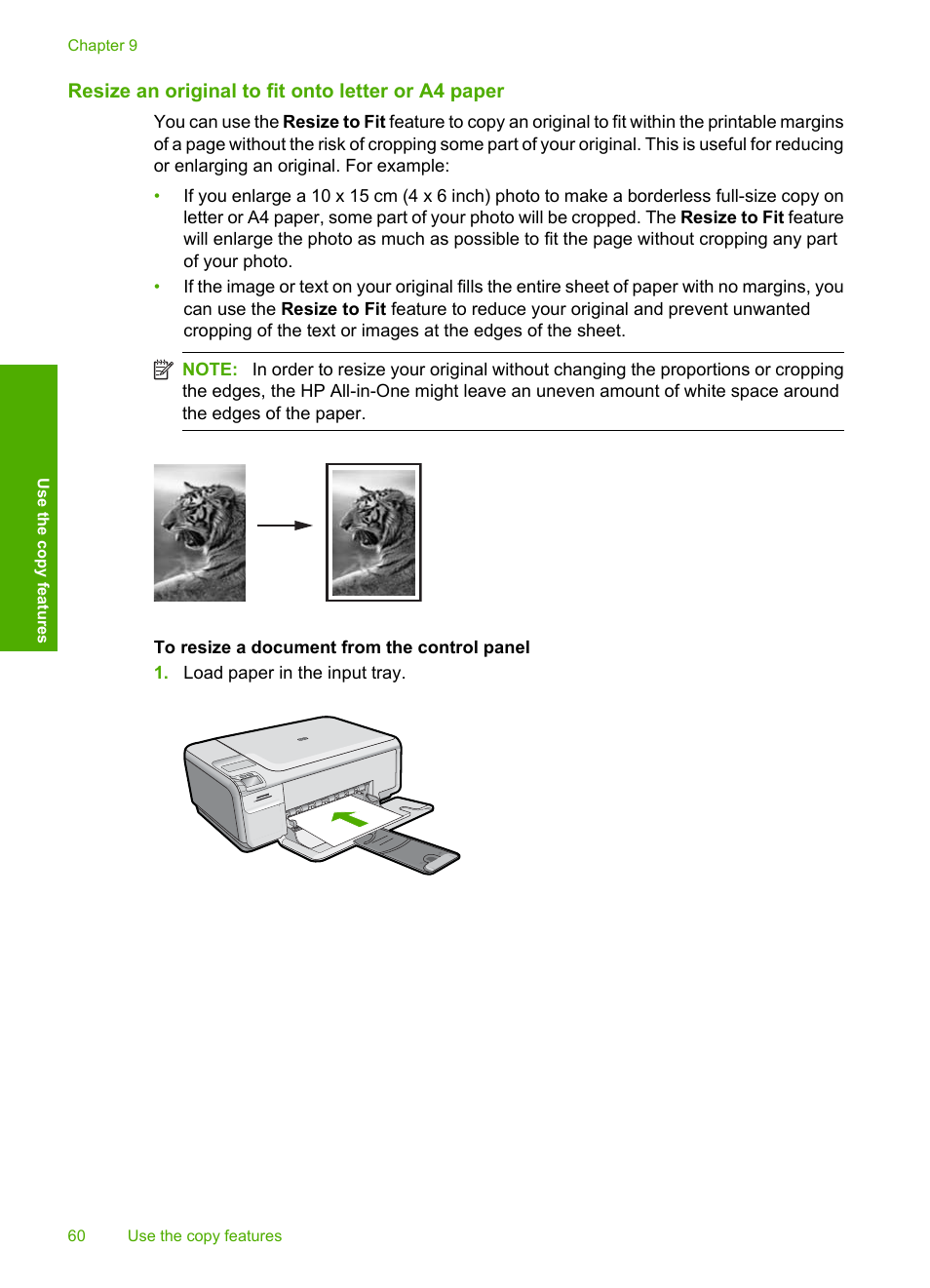 Resize an original to fit onto letter or a4 paper | HP Photosmart C4435 All-in-One Printer User Manual | Page 63 / 243