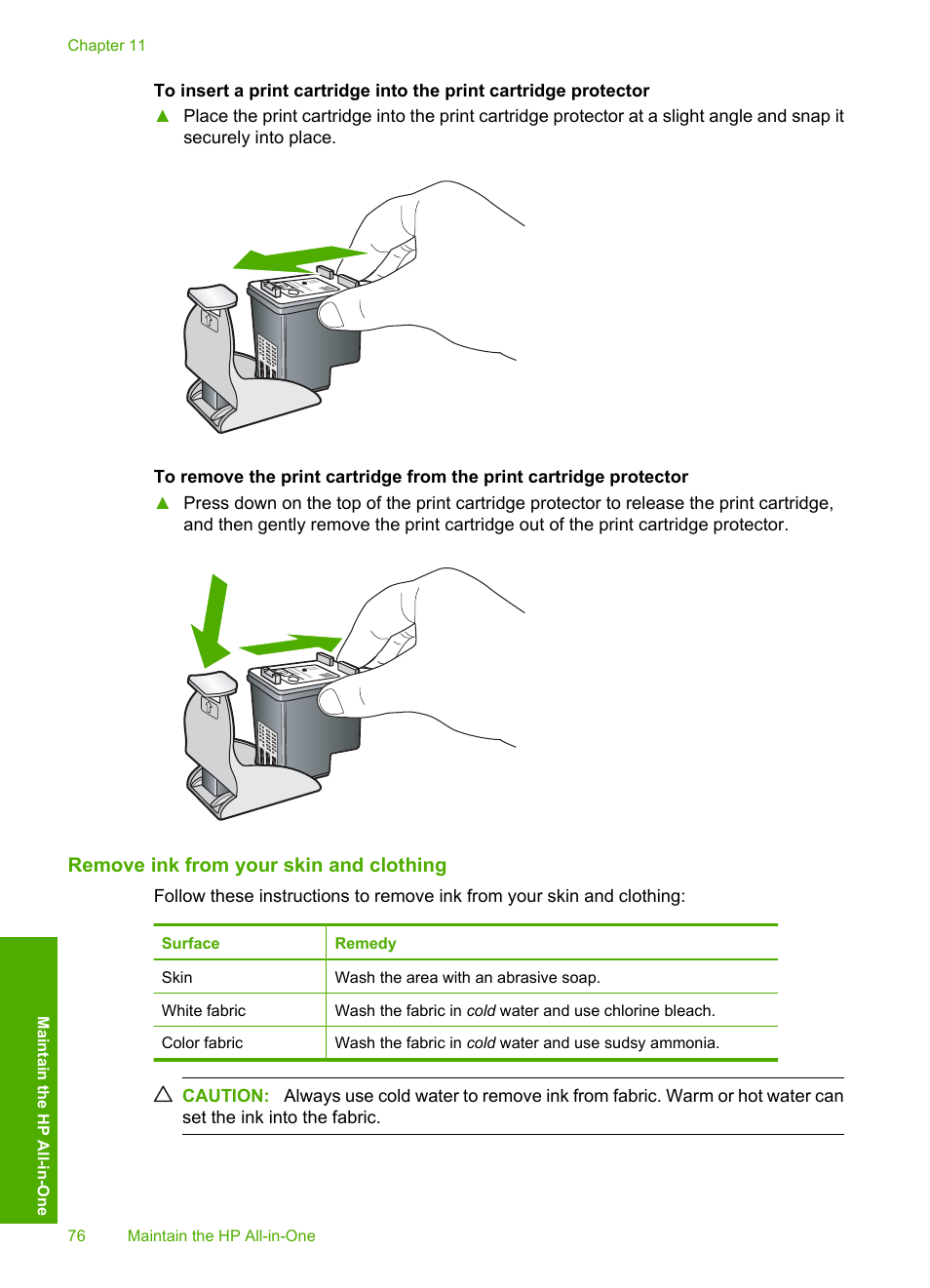 Remove ink from your skin and clothing | HP Photosmart C4435 All-in-One Printer User Manual | Page 79 / 243
