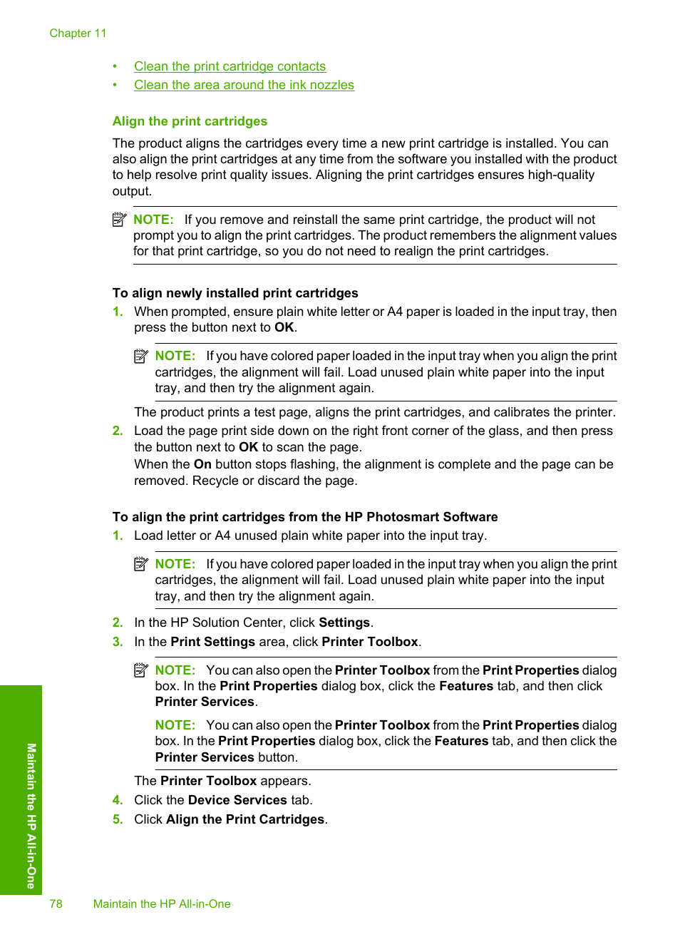 Align the print cartridges | HP Photosmart C4435 All-in-One Printer User Manual | Page 81 / 243