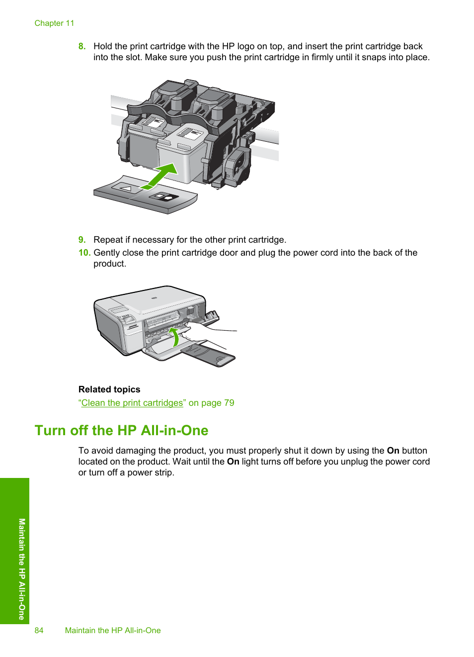 Turn off the hp all-in-one | HP Photosmart C4435 All-in-One Printer User Manual | Page 87 / 243