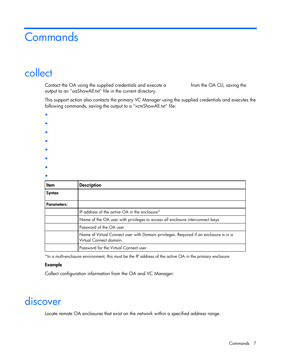 Commands, Collect, Discover | HP Virtual Connect Flex-10 10Gb Ethernet Module for c-Class BladeSystem User Manual | Page 7 / 17