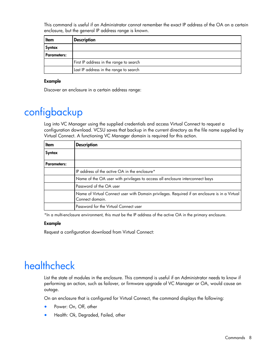 Configbackup, Healthcheck | HP Virtual Connect Flex-10 10Gb Ethernet Module for c-Class BladeSystem User Manual | Page 8 / 17