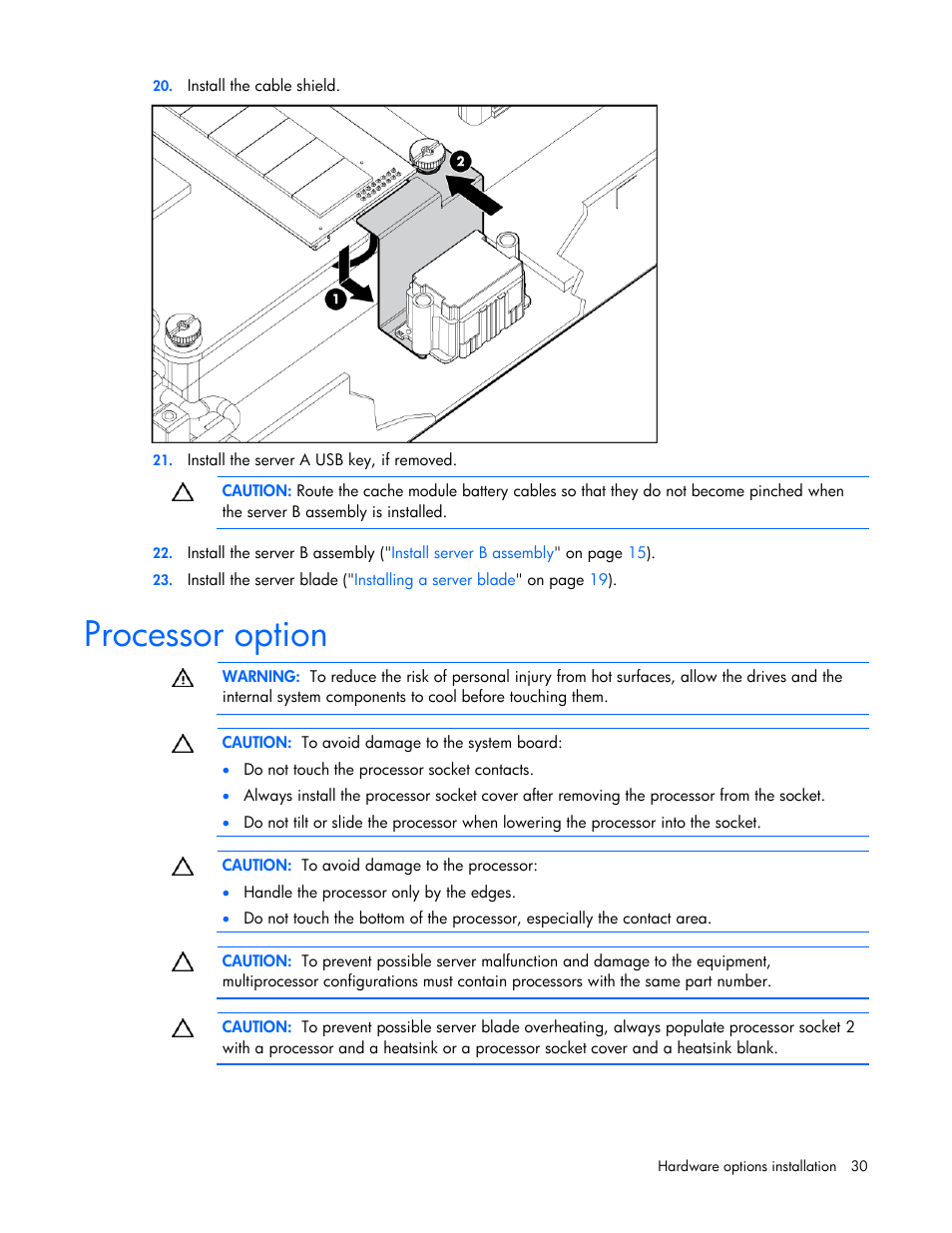 Processor option | HP ProLiant BL2x220c G5 Server-Blade User Manual | Page 30 / 92