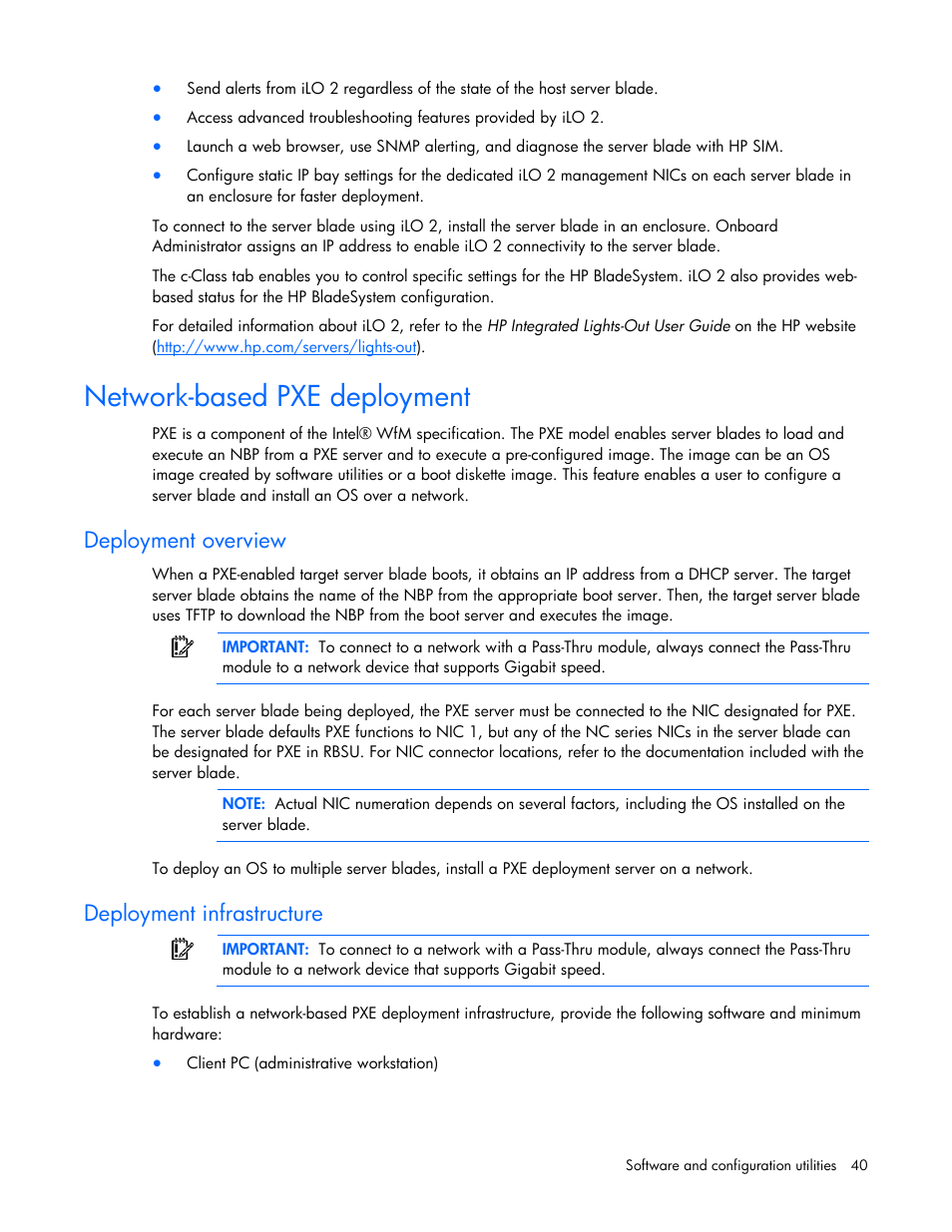 Network-based pxe deployment, Deployment overview, Deployment infrastructure | HP ProLiant BL2x220c G5 Server-Blade User Manual | Page 40 / 92