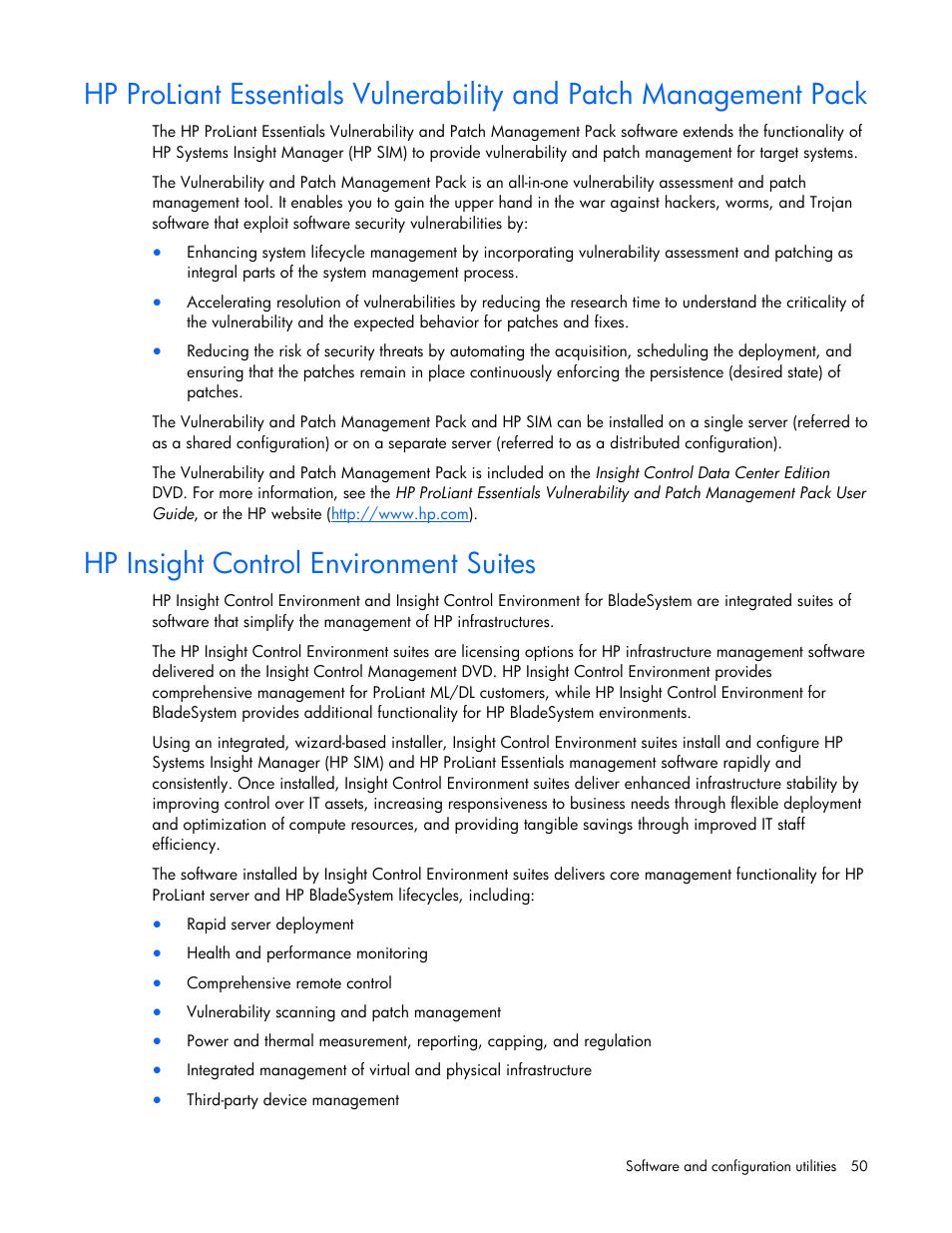 Hp insight control environment suites | HP ProLiant BL2x220c G5 Server-Blade User Manual | Page 50 / 92