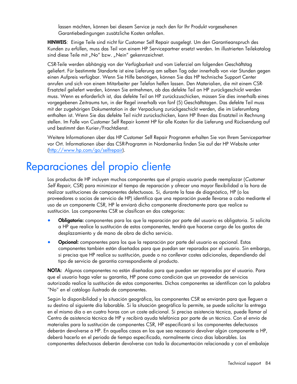 Reparaciones del propio cliente | HP ProLiant BL2x220c G5 Server-Blade User Manual | Page 84 / 92