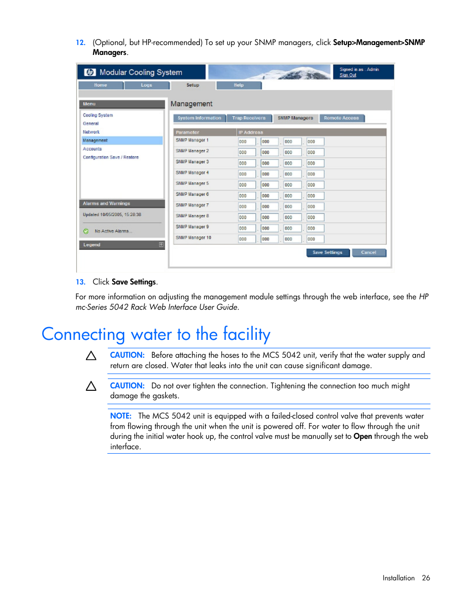 Connecting water to the facility | HP Modular Cooling System User Manual | Page 26 / 78