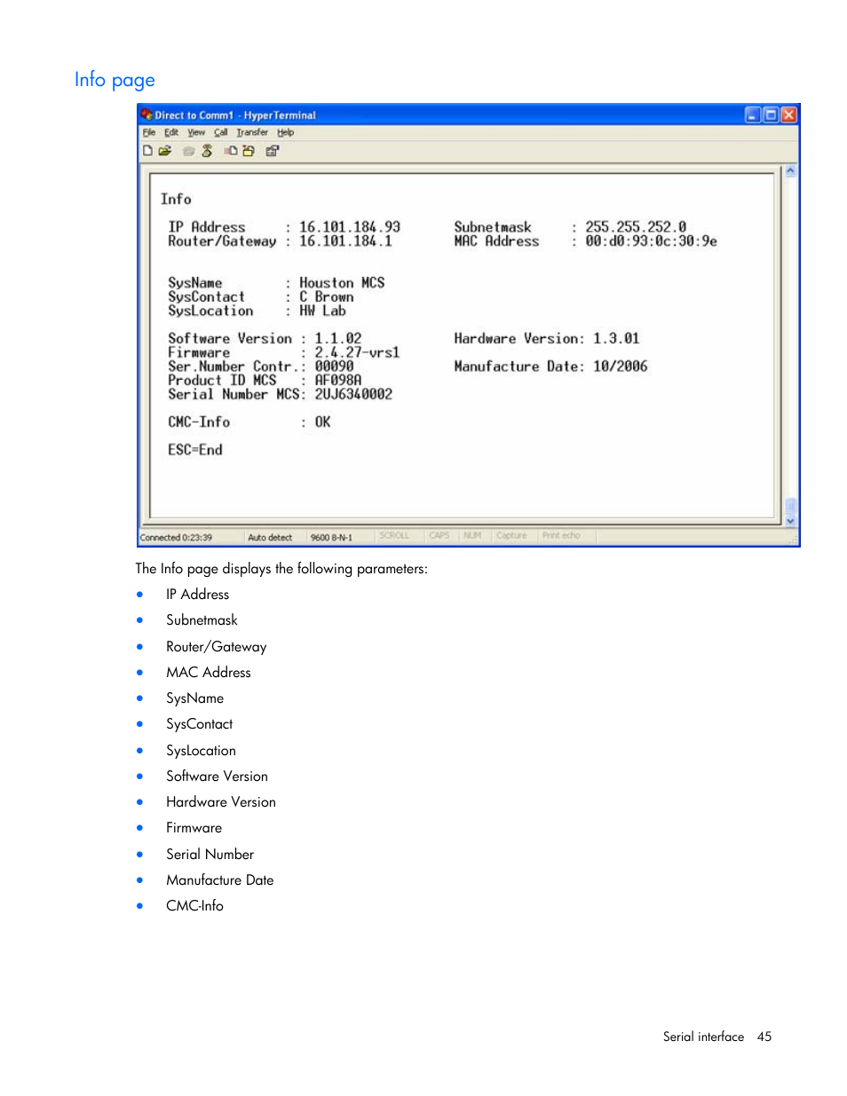 Info page | HP Modular Cooling System User Manual | Page 45 / 78