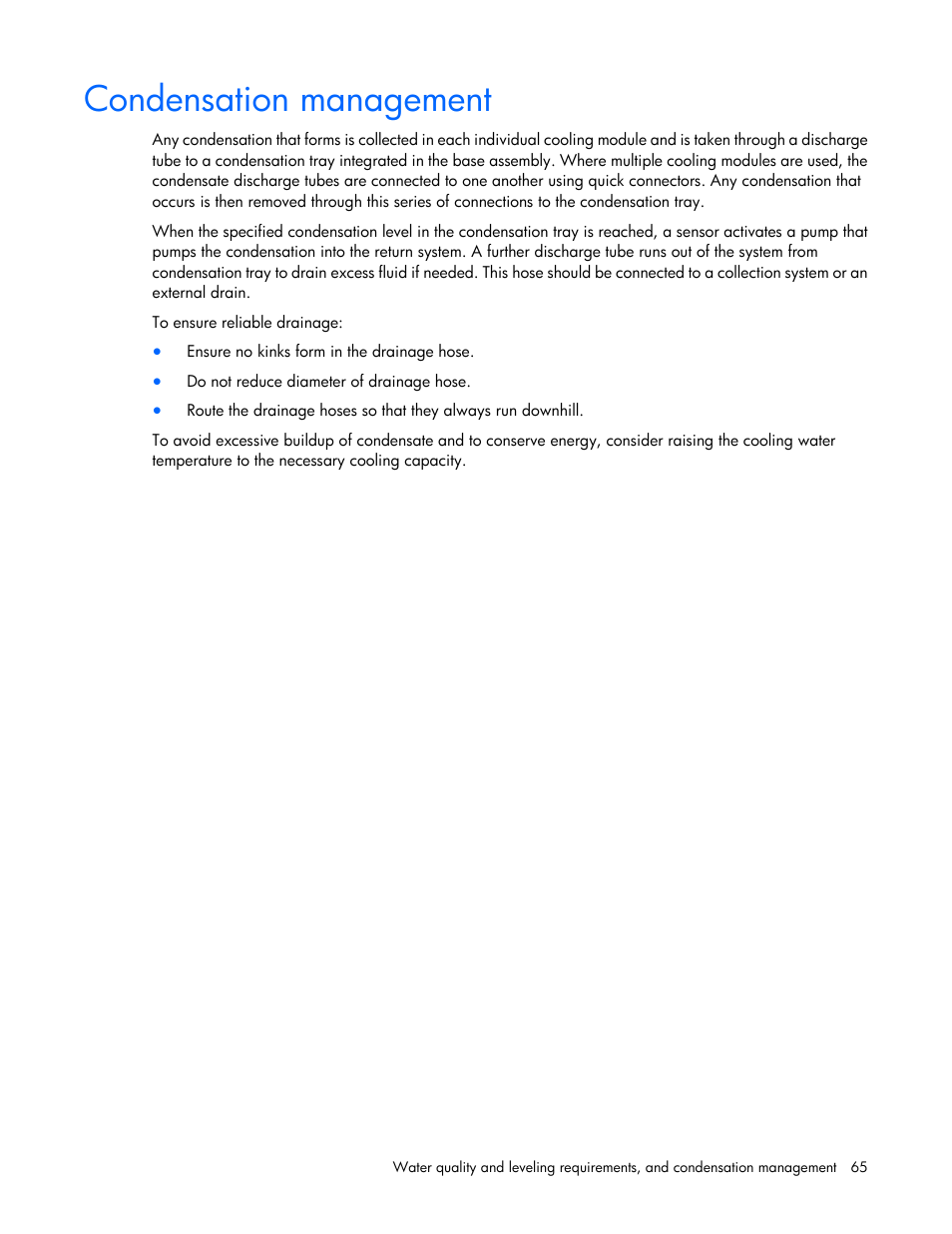 Condensation management | HP Modular Cooling System User Manual | Page 65 / 78