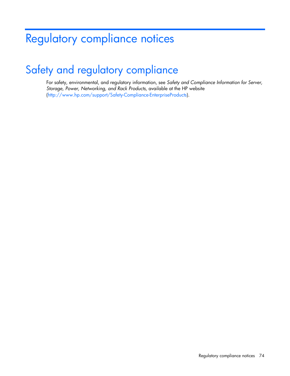 Regulatory compliance notices, Safety and regulatory compliance | HP Modular Cooling System User Manual | Page 74 / 78