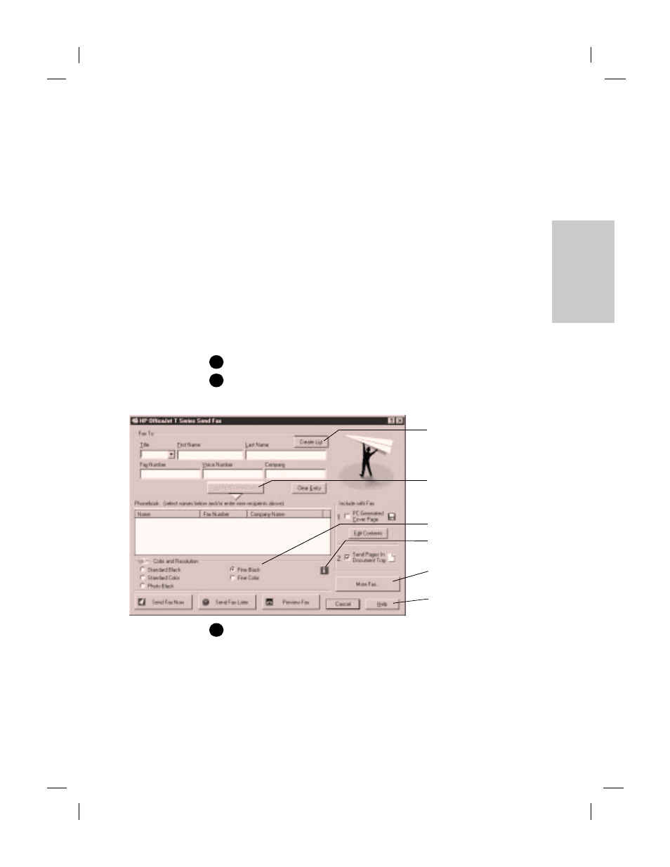 Faxing, Faxing from the manager, Using your hp officejet software 2-1 | Faxing 2-1, Faxing from the manager 2-1, Using your hp officejet software | HP Officejet t45xi All-in-One Printer User Manual | Page 13 / 66