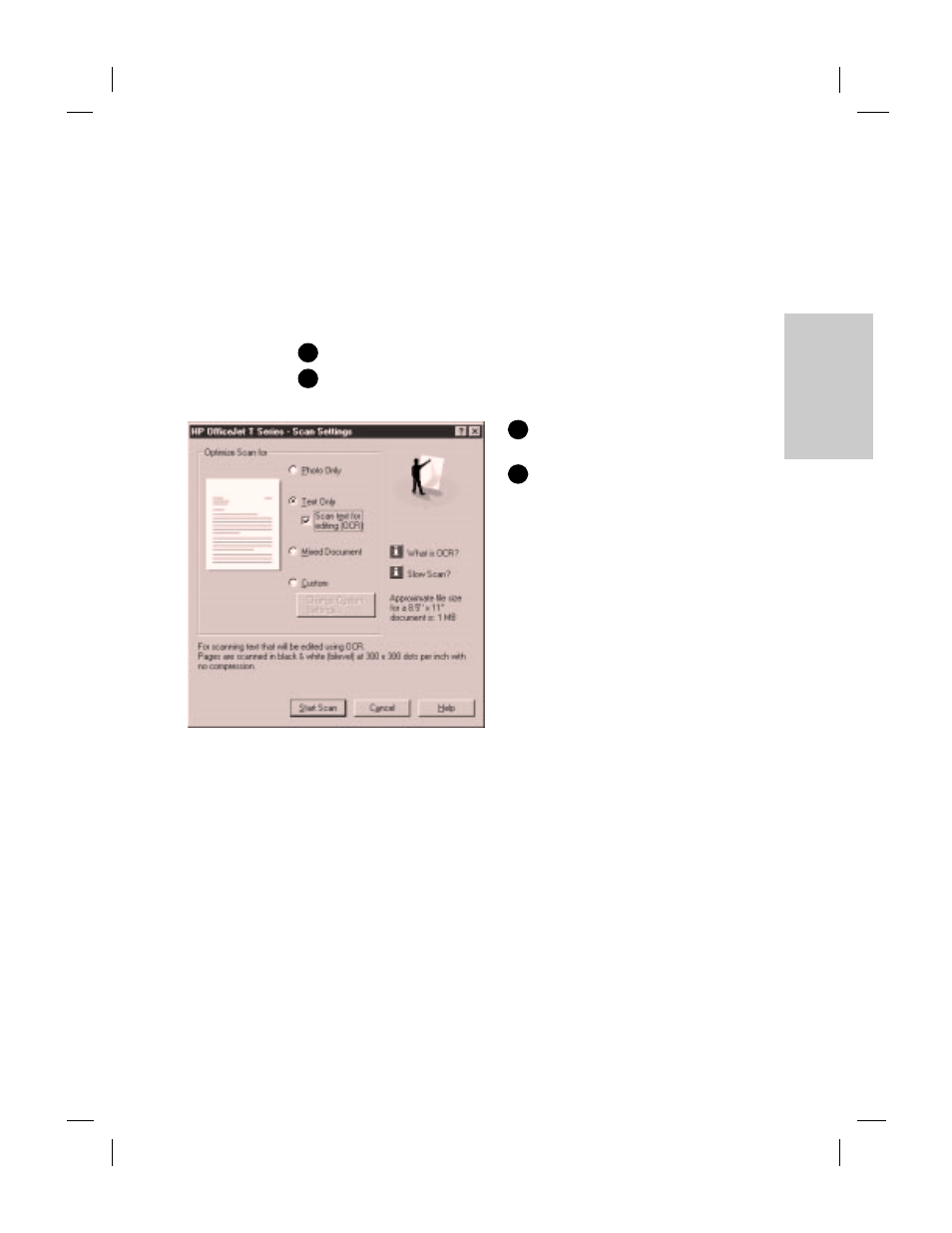 Scanning text for editing (ocr), Scanning text for editing (ocr) 2-7 | HP Officejet t45xi All-in-One Printer User Manual | Page 19 / 66