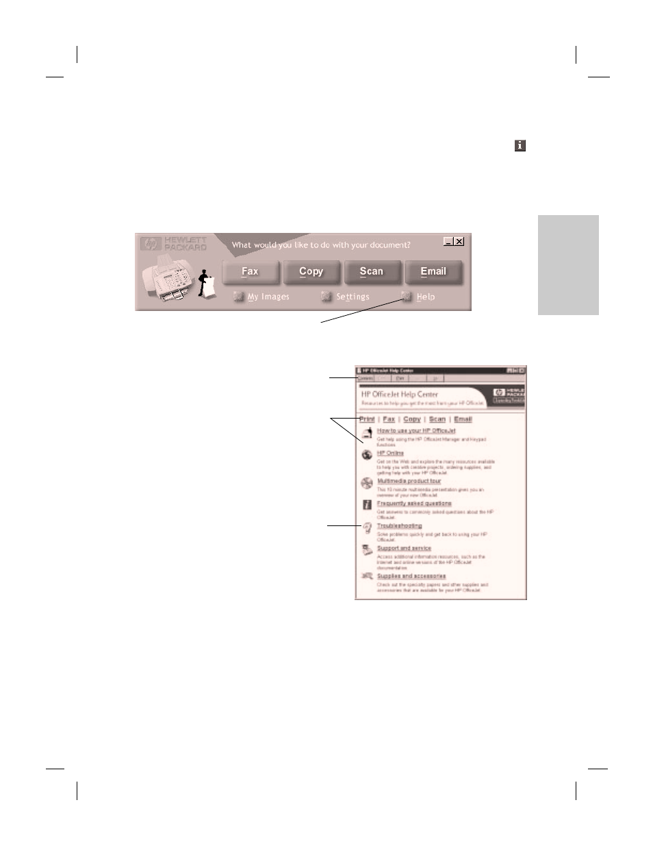 Using the help system, Using the help system 2-11 | HP Officejet t45xi All-in-One Printer User Manual | Page 23 / 66