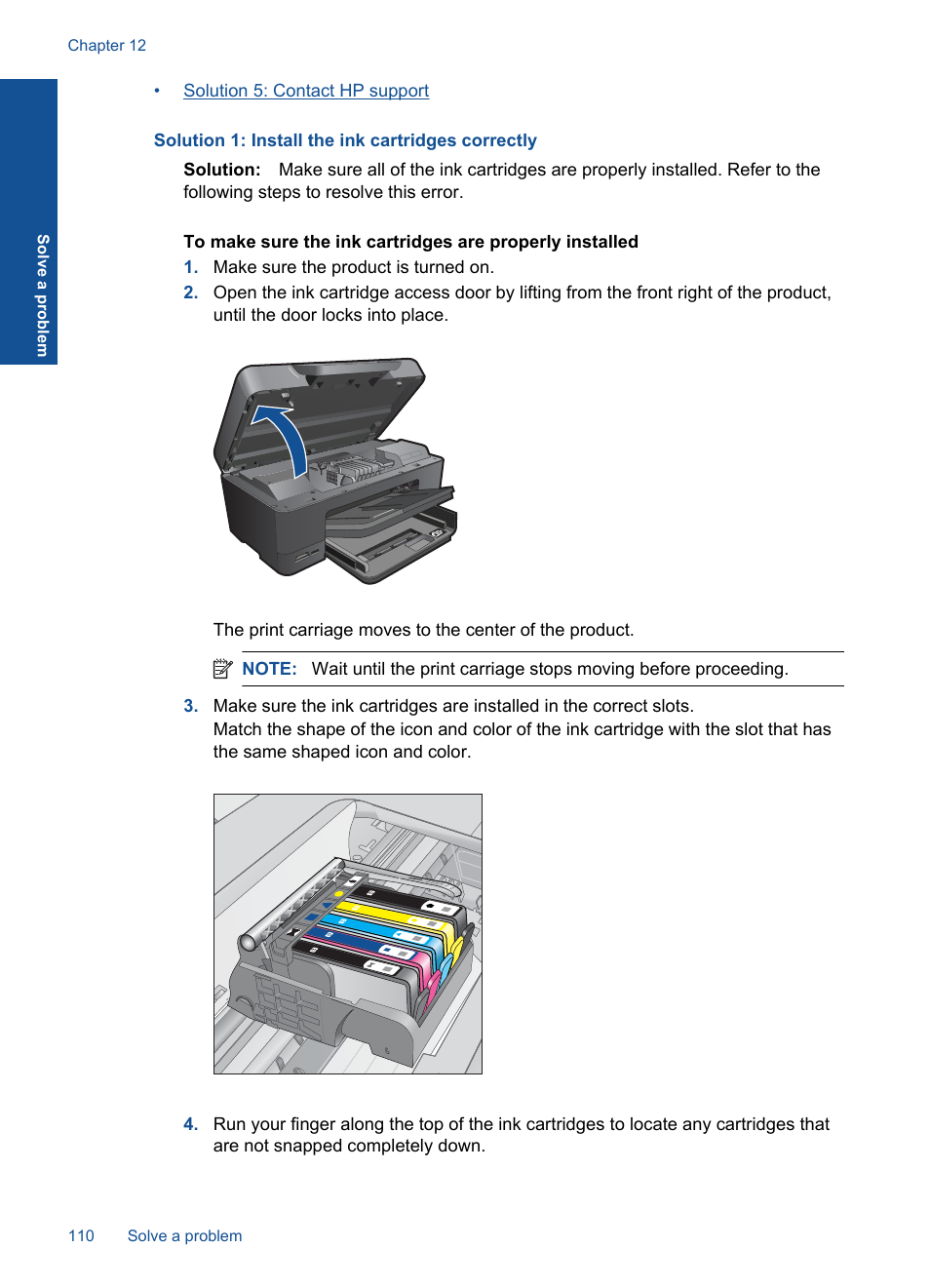 Solution 1: install the ink cartridges correctly | HP Photosmart Premium C309 User Manual | Page 113 / 163