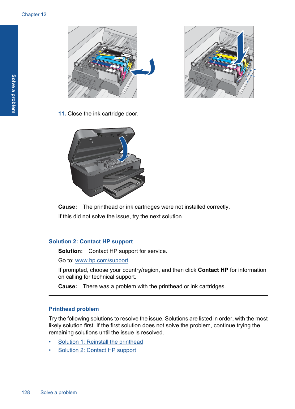 Printhead problem | HP Photosmart Premium C309 User Manual | Page 131 / 163