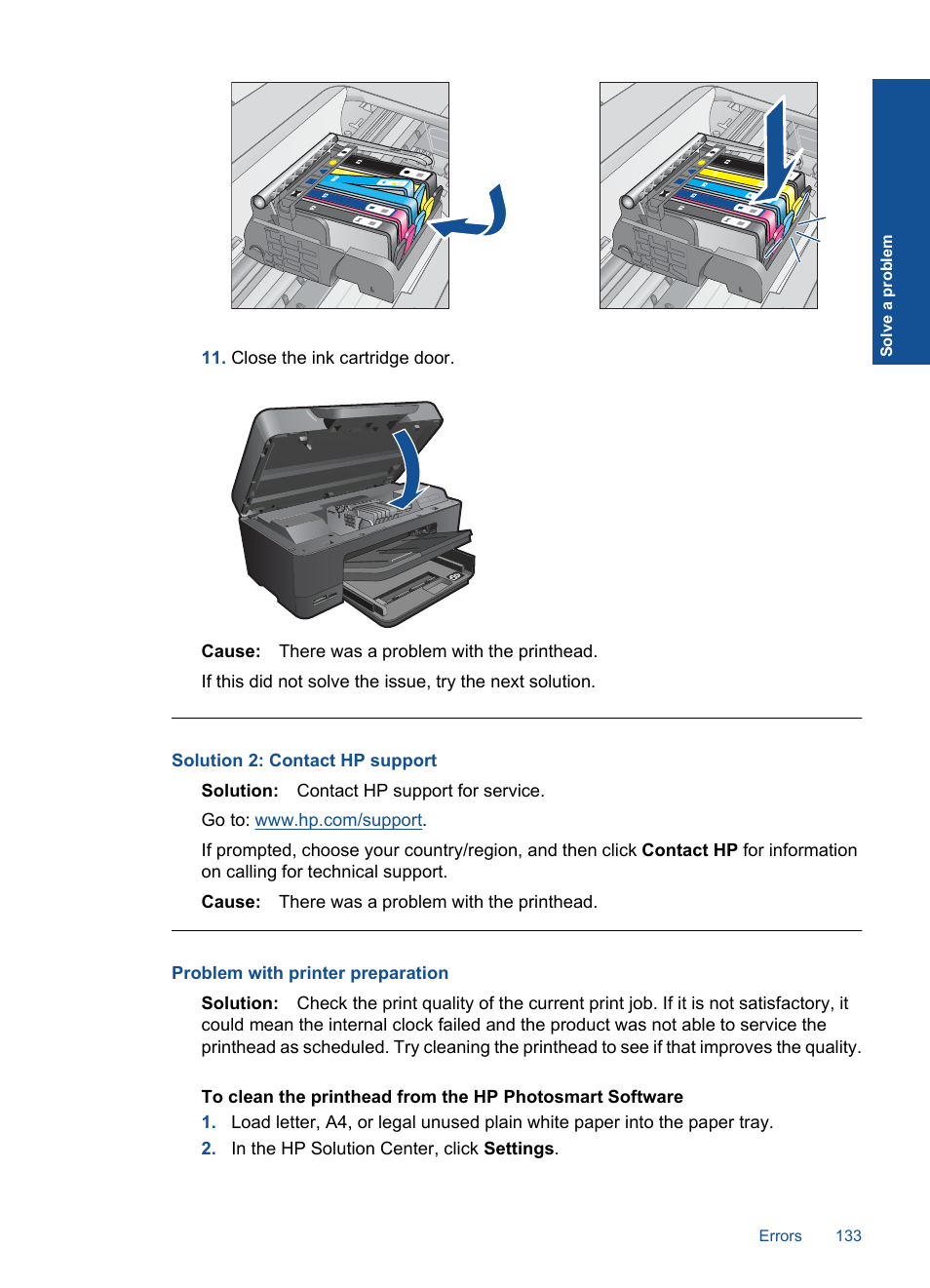 Problem with printer preparation | HP Photosmart Premium C309 User Manual | Page 136 / 163