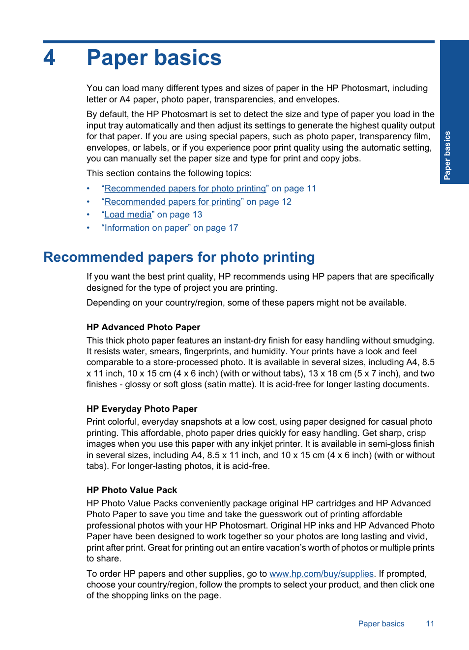 4paper basics, Recommended papers for photo printing | HP Photosmart Premium C309 User Manual | Page 14 / 163