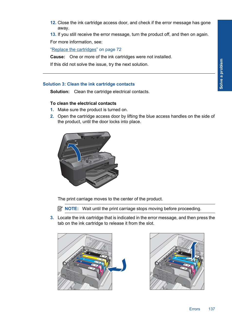 Solution 3: clean the ink cartridge contacts | HP Photosmart Premium C309 User Manual | Page 140 / 163