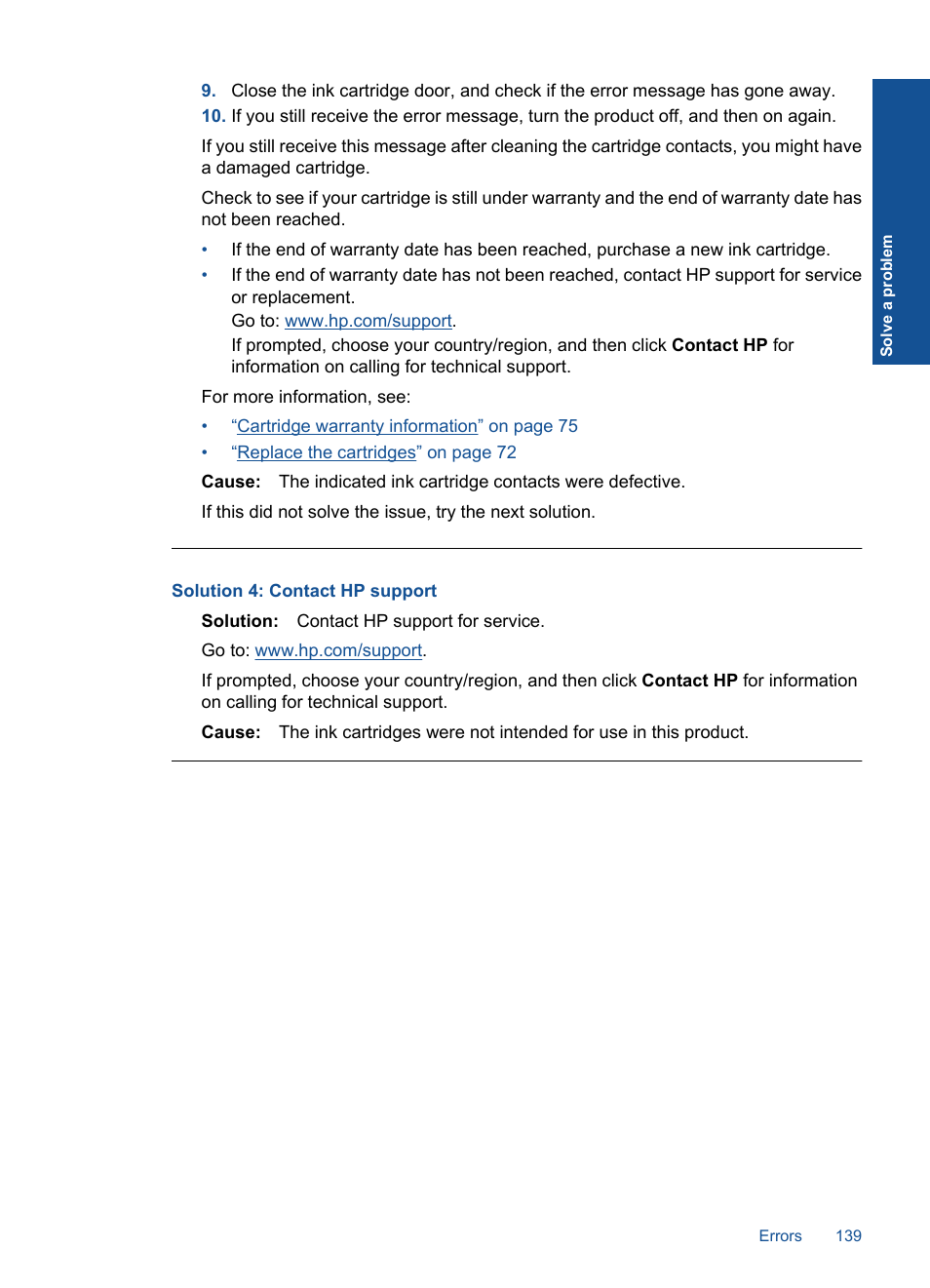 Solution 4: contact hp support | HP Photosmart Premium C309 User Manual | Page 142 / 163