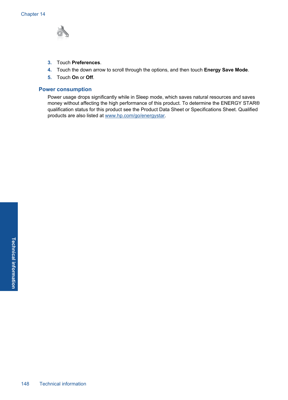 Power consumption | HP Photosmart Premium C309 User Manual | Page 151 / 163