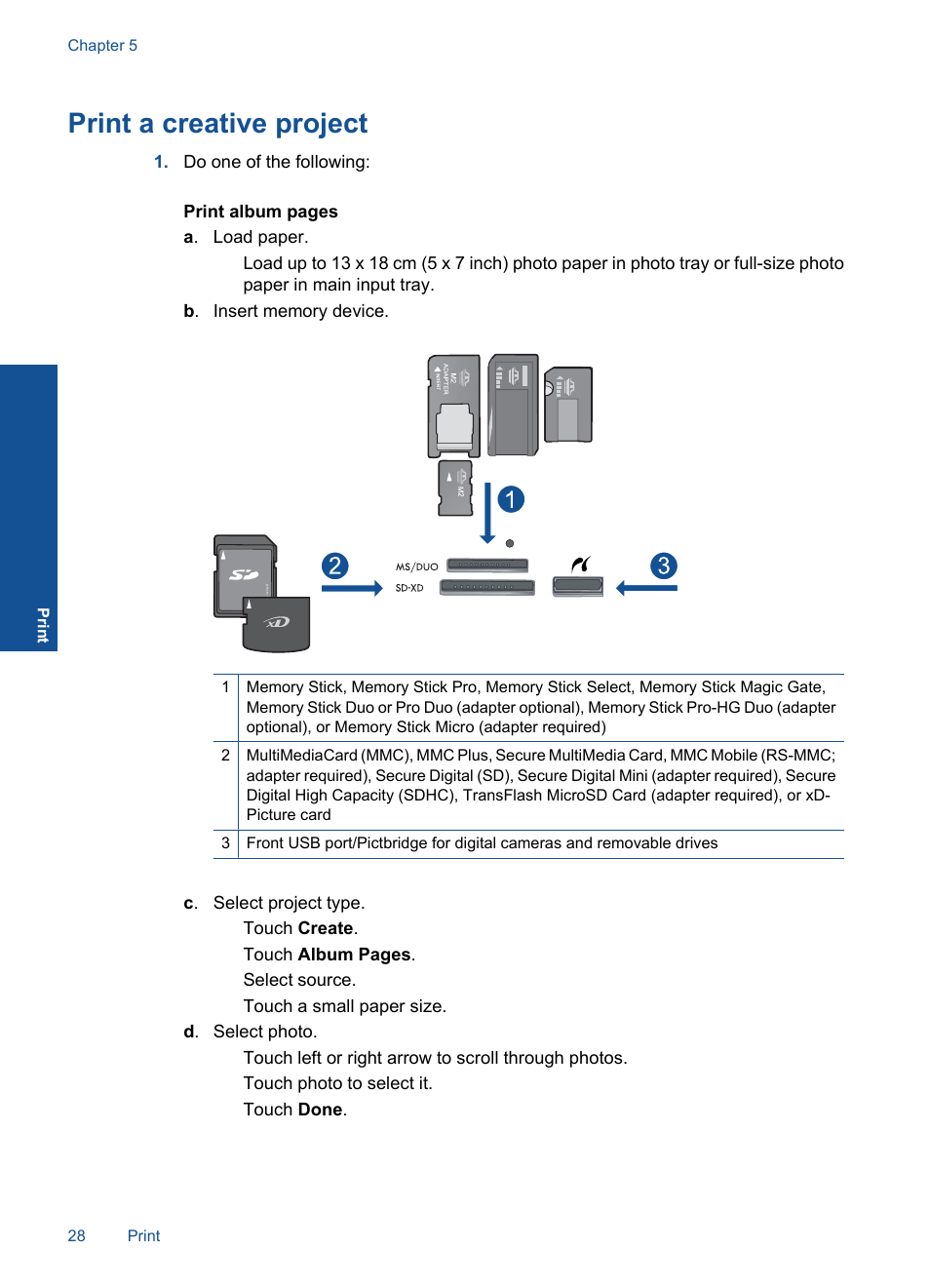 Print a creative project | HP Photosmart Premium C309 User Manual | Page 31 / 163