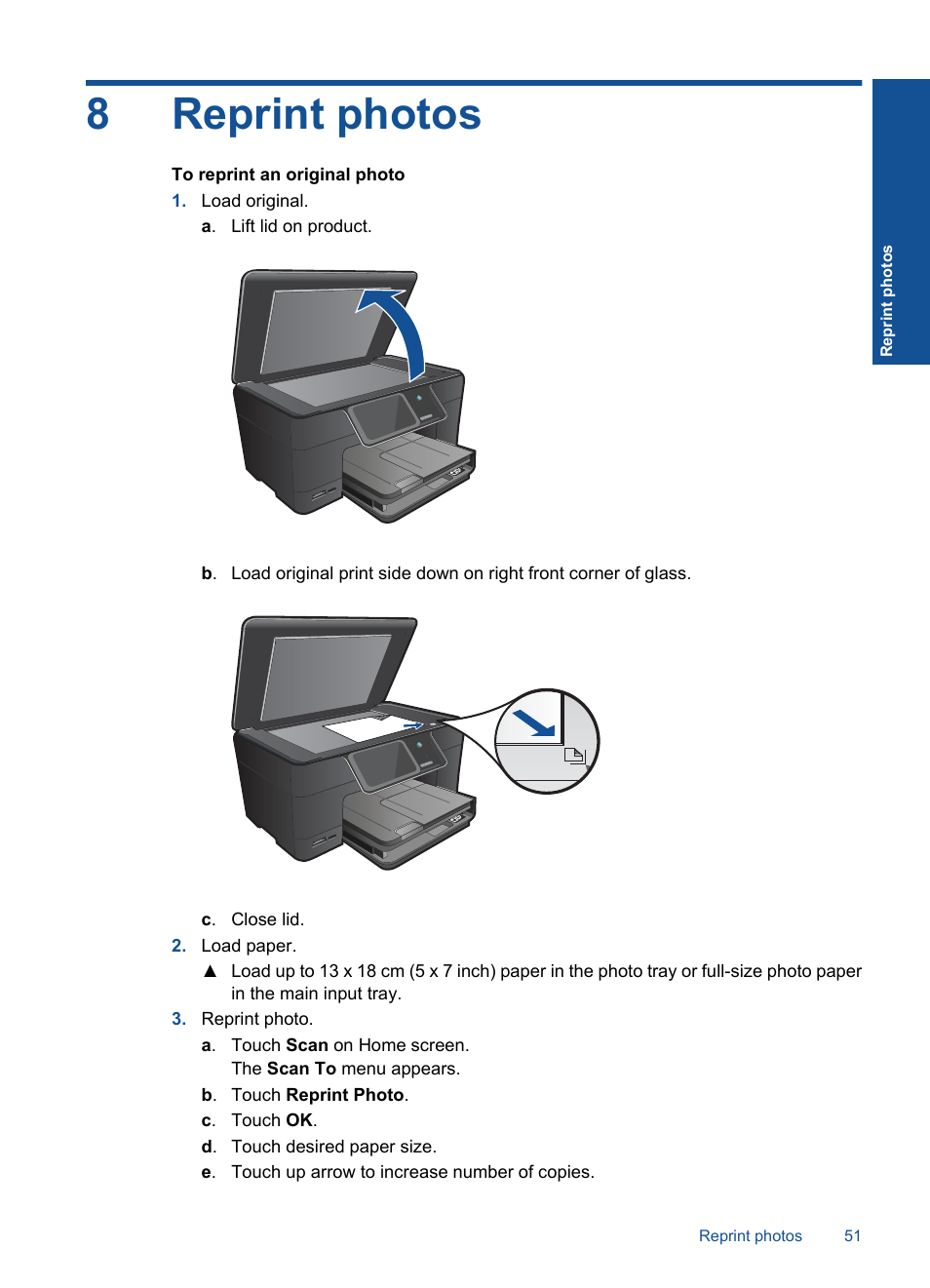 Reprint photos, 8 reprint photos, 8reprint photos | HP Photosmart Premium C309 User Manual | Page 54 / 163