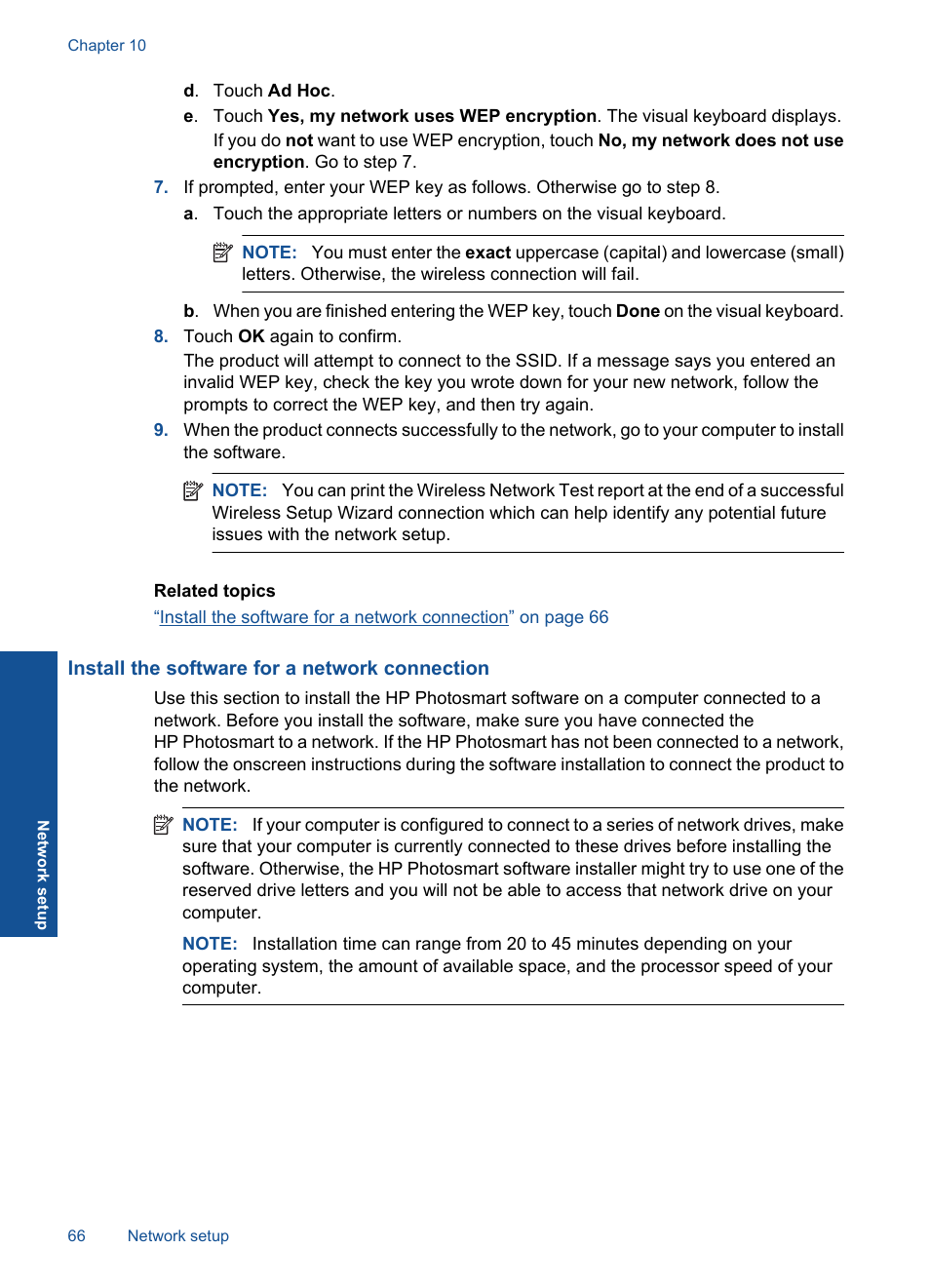 Install the software for a network connection | HP Photosmart Premium C309 User Manual | Page 69 / 163