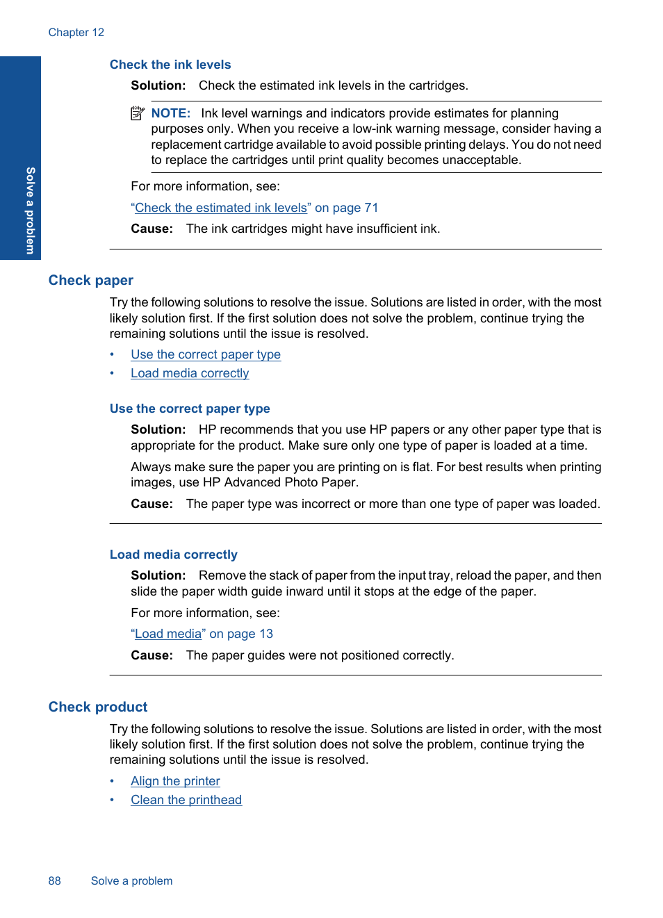 Check paper, Check product, Check the ink levels | HP Photosmart Premium C309 User Manual | Page 91 / 163