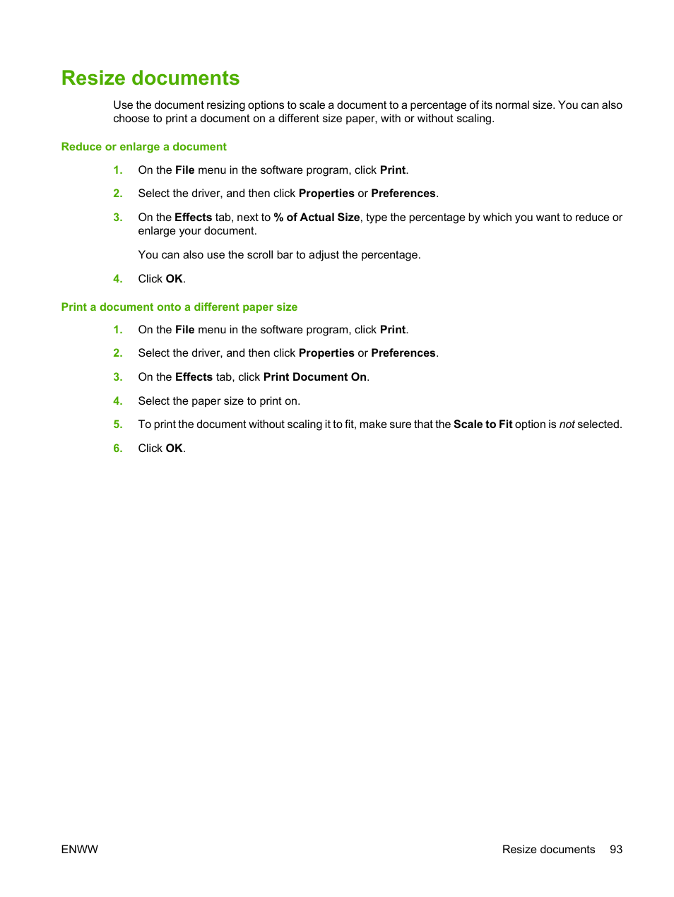 Resize documents | HP Color LaserJet CP3505 Printer series User Manual | Page 105 / 226