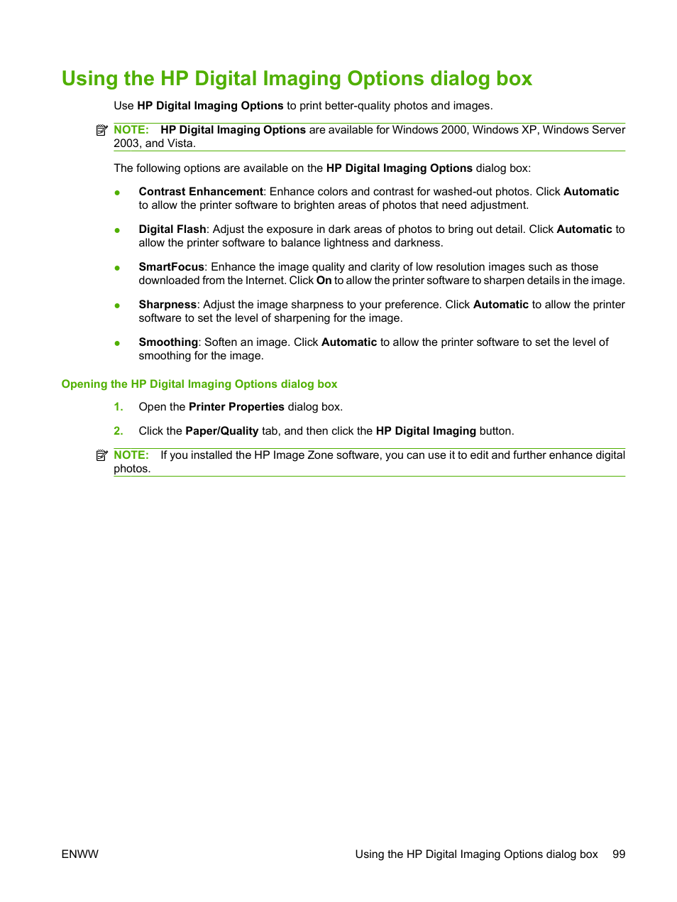 Using the hp digital imaging options dialog box | HP Color LaserJet CP3505 Printer series User Manual | Page 111 / 226